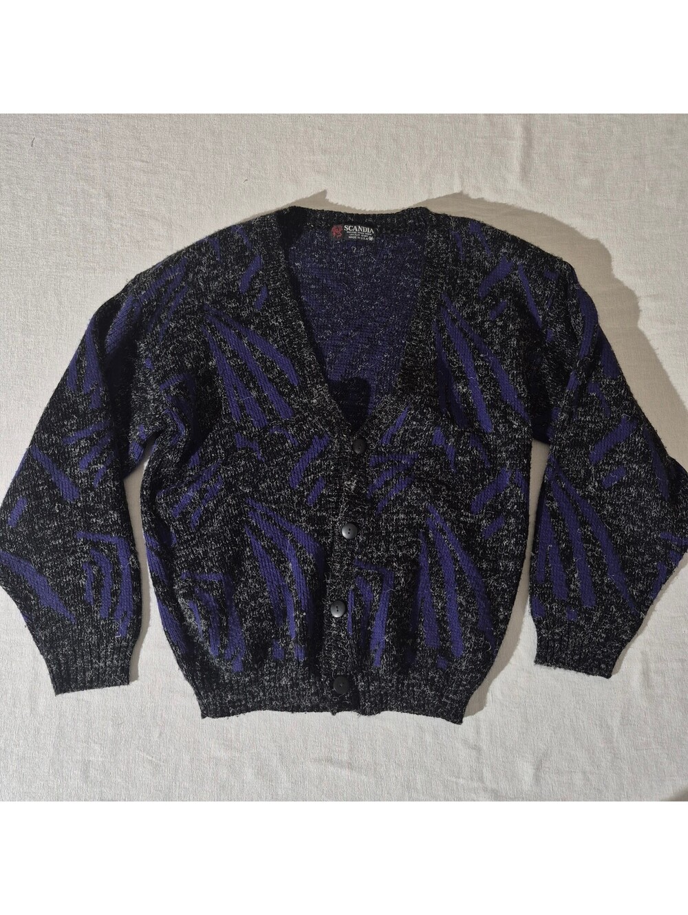 Scandia Womens Patterned Cardigan USA M Med Sweater Black Purple